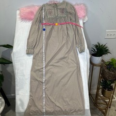 Vintage Fairycore Long Sleeve Dress Nightgown Floral Embroidery Lace Trim Maxi L