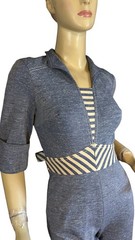 VINTAGE CIRCA 1970’S BLUE & BEIGE JERRELL OF TEXAS BELL BOTTOM JUMPSUIT SZ S