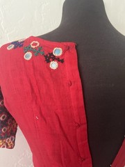 Red Vintage Cotton Dress with embroidery and mirrors, Indian