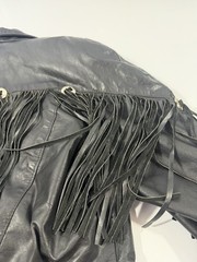 Vintage G-III Black Fringe Leather Jacket Snap Front Moto Style Size S/M Womens