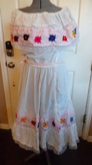 Hand Sewn White w/Pink Trim & Colorful Embroidered Flowers/Pink Ribbon Dress M/L