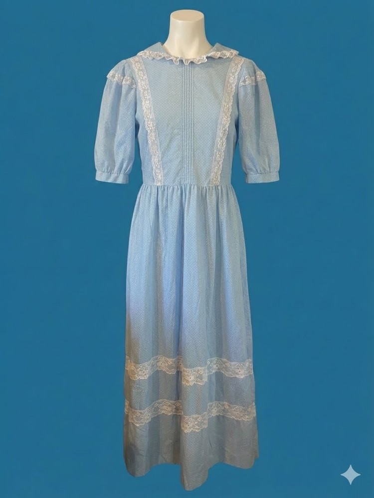 VTG 70’s 80’s Blue Prairie Dress Doni Girl Of California Cottagecore Maxi Small