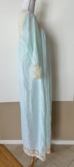 Vtg Pale Blue Satin Nightgown Maxi Sz M CORHAN NOUMAIR Floral Lace USA