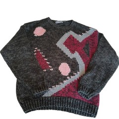 Womens Sweater Size Medium Geometric Knit Loose Grandma Core Fall Winter Cozy