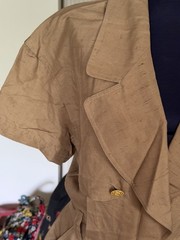 VINTAGE OLEG CASSINI SILK DRESS BEIGE GOLD BUTTONS SIZE 10