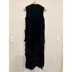 Swee Lo Vintage Long Black Velvet Sleeveless Duster Vest – S/M