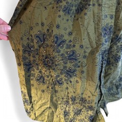 Mudd 2010s Green Boho Botanical Print and Gold Studded Button-up Mini Dress