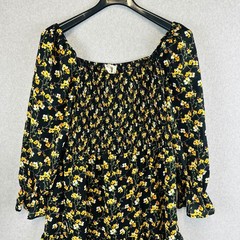 Just Found Womans Dress 3X Dress Long Sleeve Black Floral Baby Doll Smocked