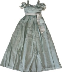 Vintage 80s 90s Ice Blue Ruffle Eyelet Lace Prom Gown – Romantic Sash – S