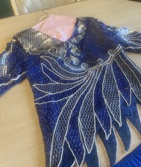 Vintage Maharaj silver, blue, white beaded skirt/top set by Cotton Candy size M
