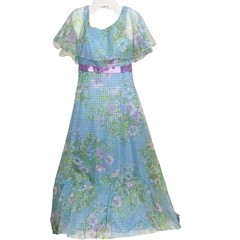 Vintage Dress XS Gingham Blue White Maxi Cottagecore USA Union Made Feminine