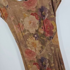 True Vintage y2k Floral Maxi Dress Gold Metallic Shimmer Baroque Mesh Sheer M
