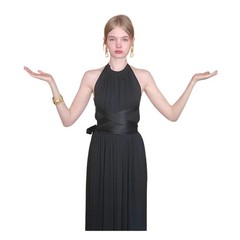 Vintage 70s Donald Brooks Eveing Dress Black Jersey Halter Maxi Gown XS/S