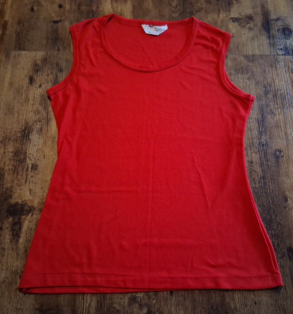 Vintage 70s ECCO BAY Tank Top BRIGHT RED Stretchy Poly Knit Sz Medium