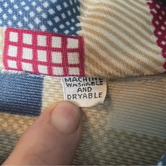 VTG 70s ILGWU Union Patchwork Print Polyester Button Down Blouse Unisex L/XL