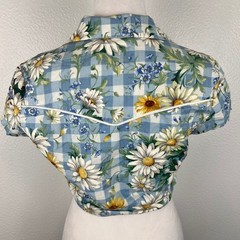 Paris Blues Vintage Western Daisy Gingham Tie Front Crop Shirt Blue White Medium