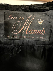 Vintage Mannis Black Karakul Curly Lamb Mink Fur Collar Cuffs 3/4 Coat Jacket M