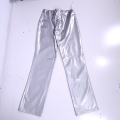 Y2K Silver Vinyl Flared Low Rise Pants Cyberpunk Rave Festival Chrome Futuristic