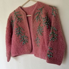 1950’s Pink Mohair Pin Up Style Cardigan With Embroidered Details