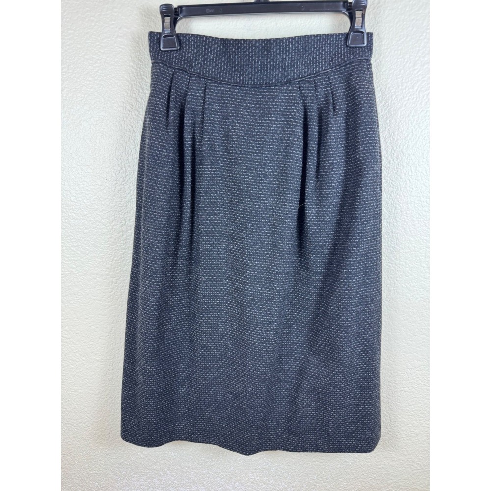 Vintage Patty Woodard Skirt 10P Wool Pleated Pockets Minimalist Dark Academia