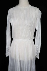 Antique Edwardian Long French White Cotton Gauze Lawn Dress Size 6-8 Exc Cond