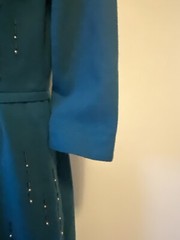 50, S Teal Soft Wool Lined Beaded Sheath.36”B28” W40” H.AS iS