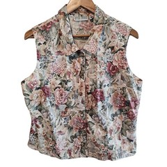 Vintage Floral Blouse Women XL Pink Cottage 90s Retro Roses Pastel Coquette Boho