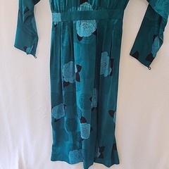 Vintage 80’s Silk Studio 100% Silk Dress Teal Blue & Black Size 8
