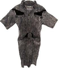 Rebound Denim Dress Acid Washed Faux Leather Trim Altered Women’s L 80’s READ