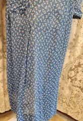 Vintage 1930s Thin Blue Cotton Dress with Crochet Lace Red Buttons M/L