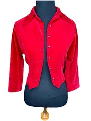 Koret Of California Velvet Cropped Jacket Pointed Hem Fitted XS Red Steampunk