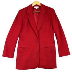 Lands’ End Wool Cashmere Blazer 10 Red Single Button Pockets Long Y2K USA