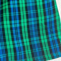 Vintage JCPenney Fashions Plaid Blouse Green Blue Ruffle Neck ILGWU USA 13/14