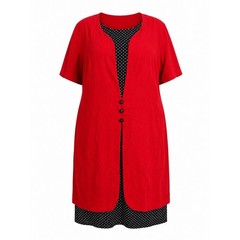 Vintage More Promises Faux Two Piece Dress Red Black Polka Dot Plus Size 18W