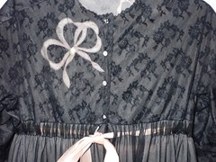 Vintage EYEFUL by “FLAUMS” Medium M PEIGNOIR Robe Cover Black & Pink Ribbon