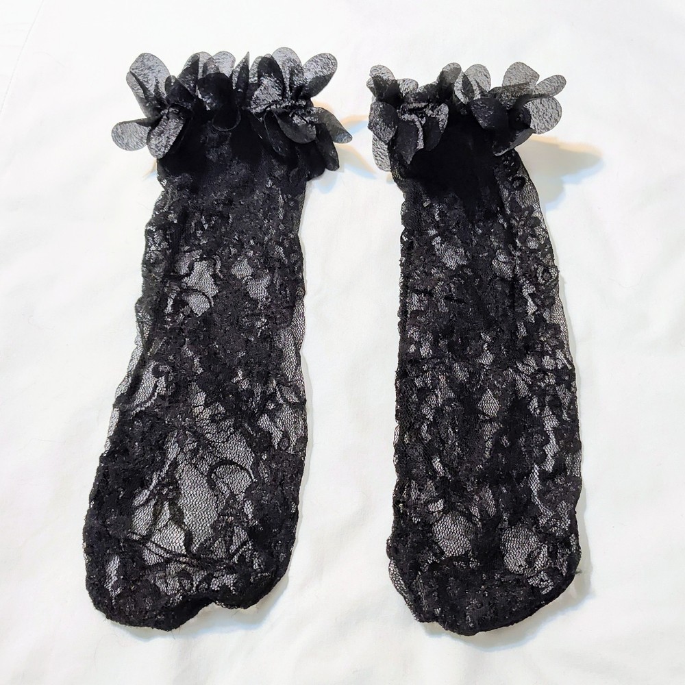Vintage Women’s Black Lace Socks With Petal Trim Tops O/S