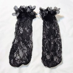 Vintage Women’s Black Lace Socks With Petal Trim Tops O/S