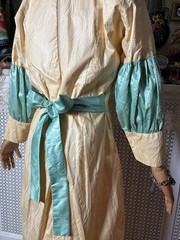 Vintage 1970s Medieval Style Gown, Blue & White Cotton Jacquard