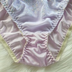 Silky Nylon Panty Sheer Lilly Purple Bikini Sissy Lace Brief Sz. 7-8 Hip 38-42″