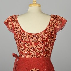 M Vintage 1940s 40s Patric of Miss America Red Lace Party Dress Formal Midi Rare