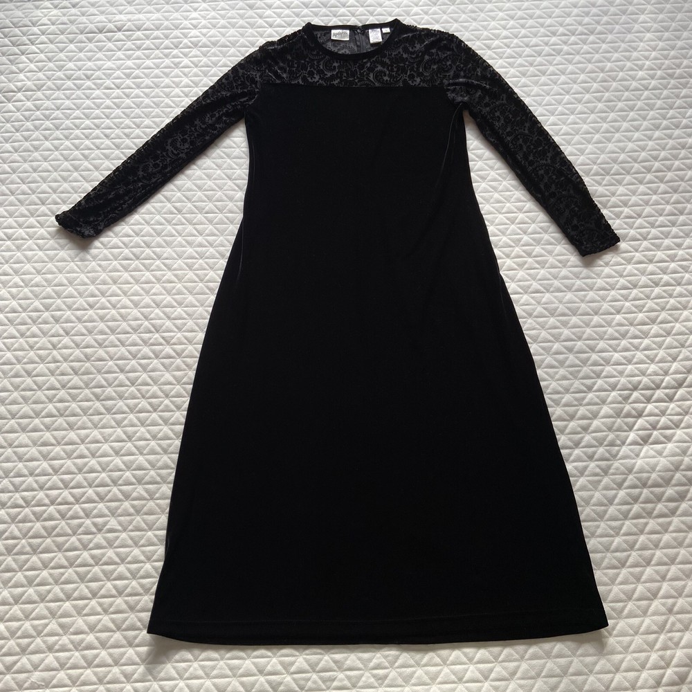 Vintage 90s Midi Dress Jacqueline Ferrar Sz 10 Black Velvet Burnout Fairy Grunge