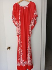 Vintage Custom Made Caftan Bright Coral White Floral