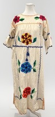 Hand Embroidered Colorful Floral Hippie Boho 70’s Mexican Caftan Dress Sz S SEE