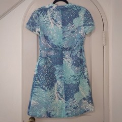Vintage 60s “Smarti Style” Blue Ocean /Coral Print Buttoned Shift Minidress Sz S