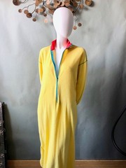 Rare Vintage 70s 80s CLOVIS RUFFIN Boutique Yellow Terry Cloth Robe Caftan M L