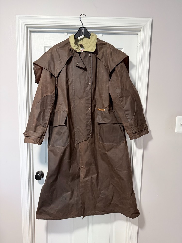 Old Vtg Brown Claybourn Oil Skin Cotton Horse Riding Coat Jacket Sz 76 Australia