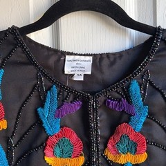 Vintage 80s Art To Wear Silk Ribbon Sequin Beaded Cocktail Statement Jacket 1X