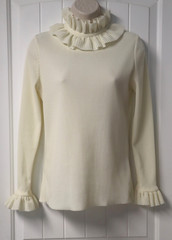 Vintage 1960s Neusteters Dalton womens long sleeve ruffled neck ivory top size 8