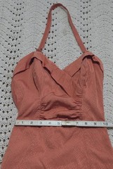Vintage 1950s JANTZEN VAMP Women Pin Up Swim Suit Ruched Boning Sz 12 Coral Dots