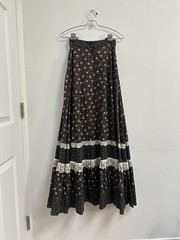 Vintage Jessica’s Gunnies Gunne Sax Prairie Maxi Skirt XS 5 Velvet Lace 70s USA